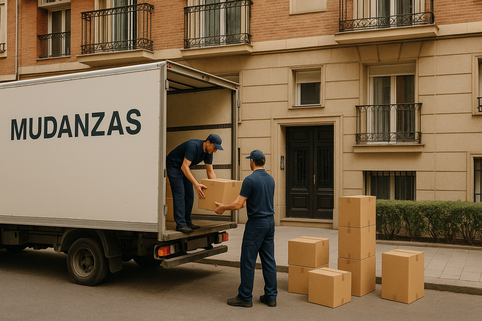 Transporte profesional de mudanzas en Madrid con operarios y mobiliario embalado