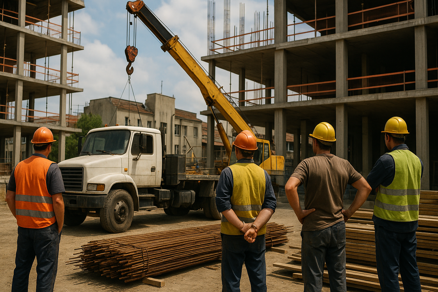 Obra paralizada por error en el servicio de grúa durante maniobra en entorno urbano