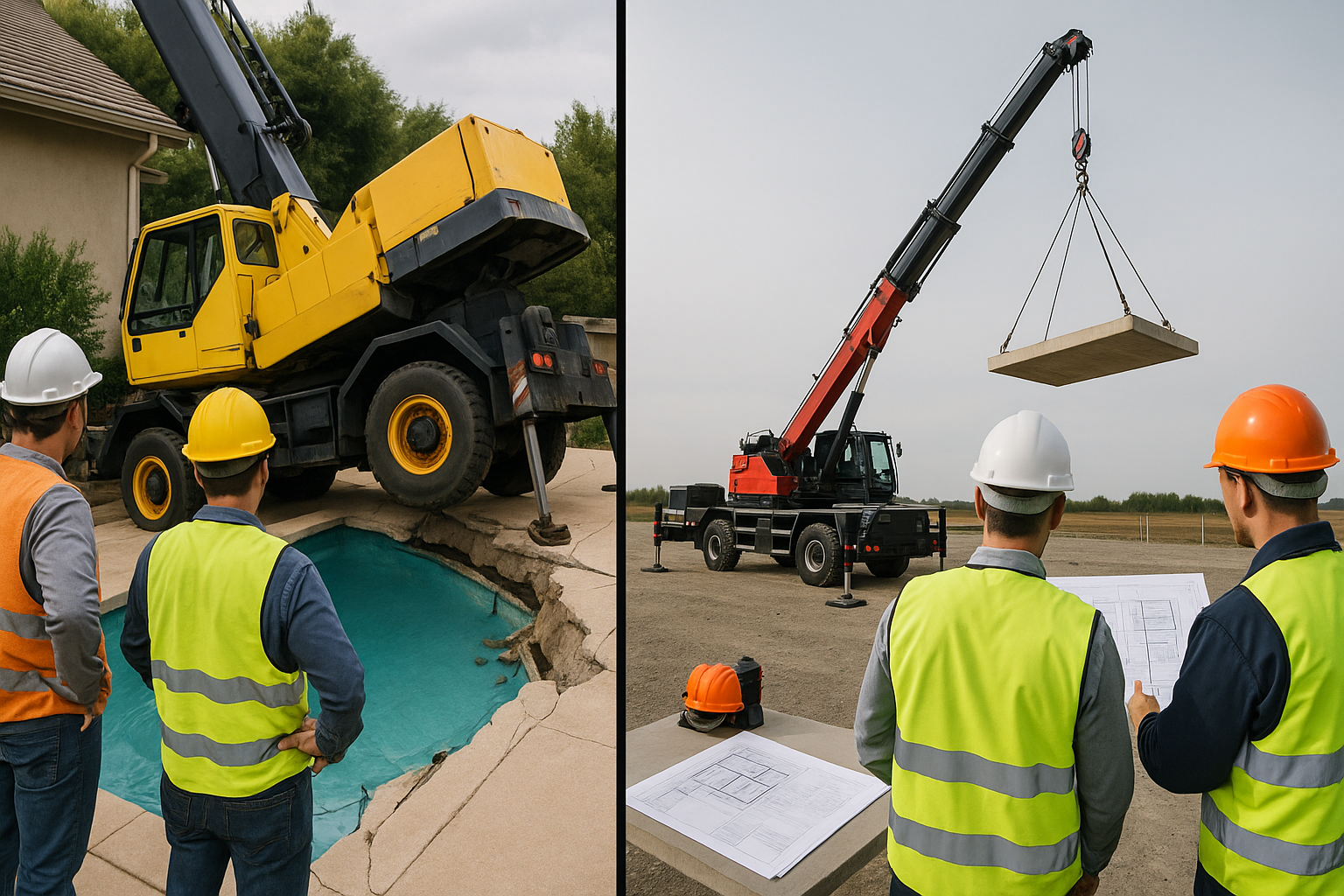 Comparativa entre maniobra fallida con grúa barata y operación profesional segura con camión grúa