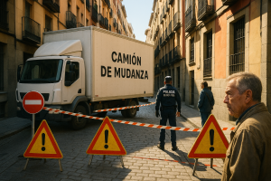 mudanza bloquea calle normativa España camión detenido